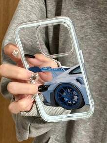 1 pièce Étui de téléphone avec cadre bleu, lentille transparente minimaliste, protection anti-chute et anti-collision, motif de voiture de course, compatible avec Apple 17/17Pro/17Promax/16/16Pro 16 Pro Max/15/14 Plus, 13/12/11, Étui de téléphone Air, housse de protection - Bleu ciel - Voir 4
