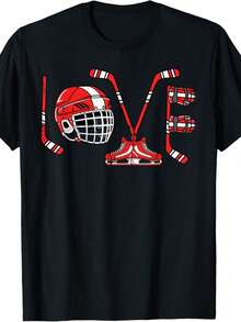 Camiseta de Hockey sobre Hielo para el Día de San Valentín para Hombres, Niños y Adolescentes - Negro - Ver 1