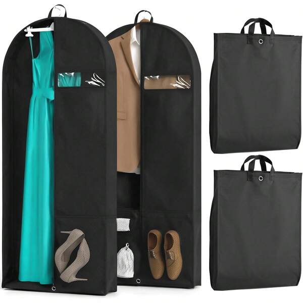 2 Pack Heavy Duty Garment Bags Travel Suit Bags, Dress Bags, Garment Bags Hanging Clothes With Pockets Men's Suit Holder Cospaly, Shirts, Coats, Dresses (Black, 2Pack 43)