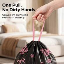 1 Roll 100pcs Scented Drawstring Trash Bags - Thickened Tear-Resistant - Pink Bow Pattern, Dense Polyethylene Drawstring Trash Bags - Multi-Purpose Disposable Storage Bags, Suitable For Kitchen, Bathroom, Living Room, RV, Bedroom, Office, Halloween And Christmas Gifts - A - View 11