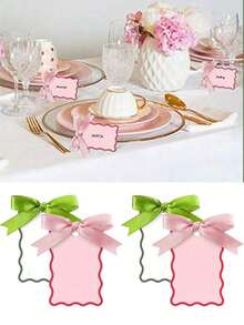 6/24pcs Scallop Shaped Name And Place Cards With Ribbon, DIY Wedding Table Number Cards, Wedding Party Decorations (Pink), Suitable For Weddings, Holiday Parties, Birthdays, Christmas And New Year, Various Celebrations - A - View 1