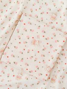 1pc 100*100cm Baby Soft Breathable Absorbent 2-Layer Floral Trim Muslin Swaddle Blanket - Multicolor - View 17
