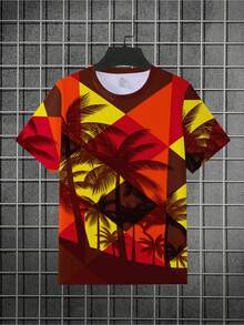 Camiseta deportiva casual para hombre con estampado 3D - Diseño vibrante estilo urbano, corte regular transpirable con cuello redondo, top casual de verano lavable a máquina, regalo genial, - Negro - Ver 2