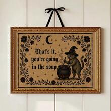 1pc Framed/Unframed Vintage Floral Witch Cat Country Gothic Canvas Poster, Humorous Spooky Halloween Kitchen Wall Art Decor, Dark Country Style, Suitable For Dorm, Living Room, Bedroom, Modern Home Decor - A - View 1