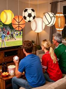 6 Stück Sport Papierlaternen, 7,87 Zoll Sport Hängende Papierlaternen, Fußball, American Football, Baseball, Basketball, Volleyball, Softball Laternen für Sport-Themen Party, Spiel, Geburtstag, Hochzeit, Brautparty Dekoration - Kugellaternen-Ornamente - Übersicht 6