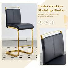 Juego de 2 taburetes de bar de estilo nórdico / Juego de 2 taburetes de bar de PU / Diseño único y construcción estable / Capacidad de carga de 120 kg / Adecuado para comedor, cocina y patio - Negro y oro - Ver 4