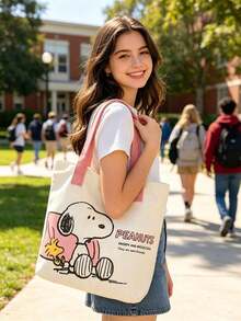 SNOOPY 1件刺繡日式帆布托特包，適合日常通勤、工作、購物、校園收納，亦可作為返校季、生日或節日禮物（隨機款式） - B - 查看 8