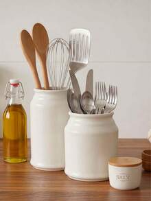 Large Capacity Farmhouse Style Tableware Storage Canister, Dining Room Kitchen Living Room Tableware Organizer, Suitable For Storing Spoons, Forks, Chopsticks, Countertop Utensil Holder, Decorative Kitchen Storage Container, Space-Saving - Multicolor - View 6