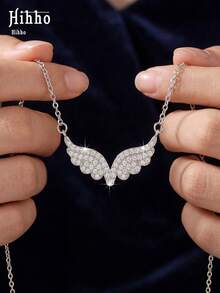 Hihho 1pc Luxury Full Zirconia Angel Wing Necklace, Wing Pendant Collarbone Chain, Elegant Versatile Jewelry For Women - Angel Wings - View 6