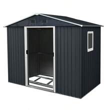 8ft X 4ft Outdoor Metal Storage Shed With Window And Metal Foundation For Backyard, Patio, Lawn Black And White - Black White + Window1 - View 7