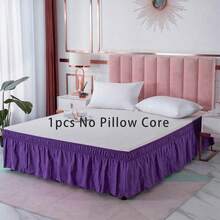 1pc Solid Color Elastic Bed Skirt, Wrap-Around Bed Skirt, Soft Bedding, Ruffled Lace Bed Skirt, Cotton Comfortable Skin-Friendly Durable - Purple - View 1