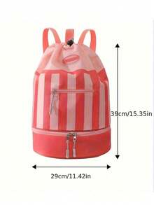Large Capacity Wet & Dry Swim Bag, Bottom Zipper Shoe Compartment, Waterproof Striped Beach Bag, Unisex, Durable Drawstring Travel Storage Bag, Suitable For Water Sports, Vacation, Fitness, Camping, Pool, Gym Travel Essentials - Multicolor - View 6