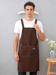 1pc High-Quality Durable Polyester Canvas Apron - Adjustable Neck And Front Pocket Design - Suitable For Kitchen, Coffee Shop, Restaurant - Neutral Workwear (Black And Brown) - Kitchen Supplies - Multicolor - View 6
