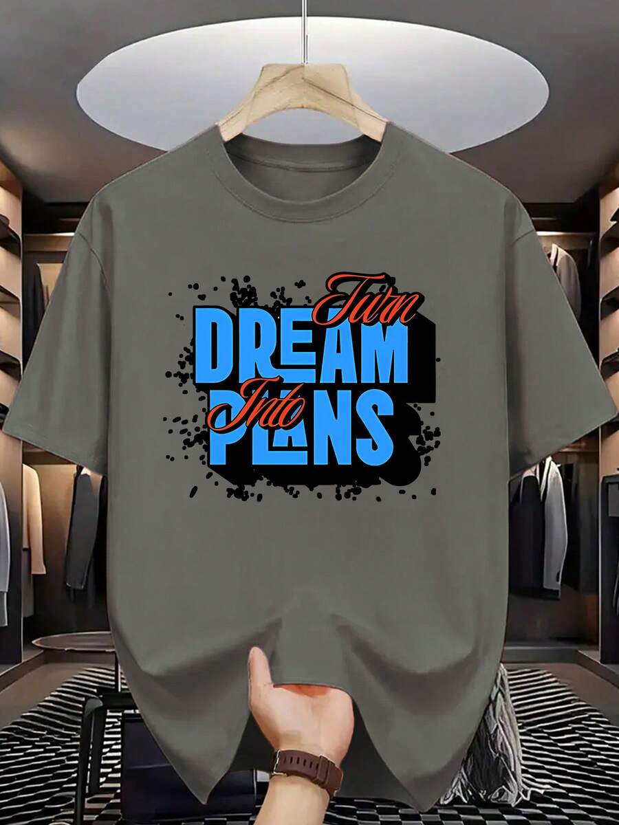 Letter Print - Casual And Breathable Crew Neck, Summer Clothes For Hot Weather, Machine Washable And Dry Cleanable, Versatile For Casual Or Informal Looks - In Stock - Dark Grey - View 1