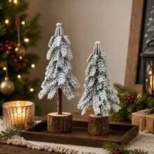Mini Snow Flocked Christmas Tree Small Wooden Base White Snow Pine Tree For Xmas Artificial Tabletop Tiny Decoration For Bedroom Table Desk Home Party Decor Supplies - Multicolor - View 6