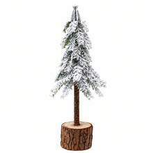 Mini Snow Flocked Christmas Tree Small Wooden Base White Snow Pine Tree For Xmas Artificial Tabletop Tiny Decoration For Bedroom Table Desk Home Party Decor Supplies - Multicolor - View 12