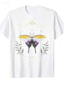 Playera Unisex Algodón Transpirable Polilla Lunar Con Fases Lunares Y Geometría Sagrada Suave Para Estilo Místico Boho Casual - Blanco - Ver 1