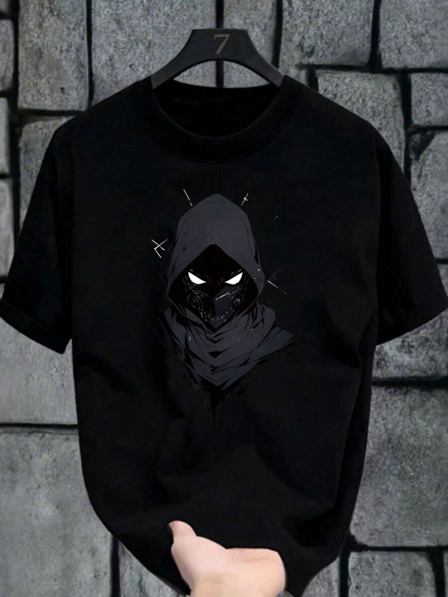 Camiseta De Cuello Redondo Para Adolescentes, Con Letra Estampada En Dibujo Animado - Negro 4 - Ver 1