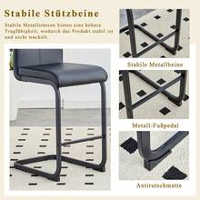 Juego de 2 taburetes de bar de estilo nórdico / Juego de 2 taburetes de bar de PU / Diseño único y construcción estable / Capacidad de carga de 120 kg / Adecuado para comedor, cocina y patio - Negro - Ver 8