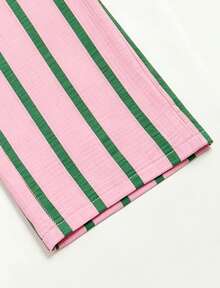 Women's Summer Pink Striped Wide Leg Pants, Elastic Waist Casual Loose Beach Pants, Bohemian Vacation Outfit Pink Vertical Stripe Straight Leg Pants, Loose Fit - Pink - View 5
