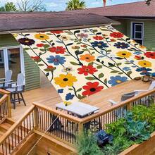 Toldo de estilo bohemio con estampado floral colorido, adecuado para jardín, playa, patio - Cubierta de sombra exterior reforzada, estampado vibrante, diseño de toldo completo, adecuado para piscina, balcón, patio (sin marco incluido, con sellado, fácil instalación), patrón plano 2D - A - Ver 8