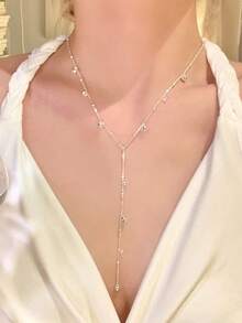 女士超亮鋯石星空流蘇項鍊，奢華小眾高端鎖骨鍊頸鍊飾品，毛衣鍊 - 原子 - 查看 2