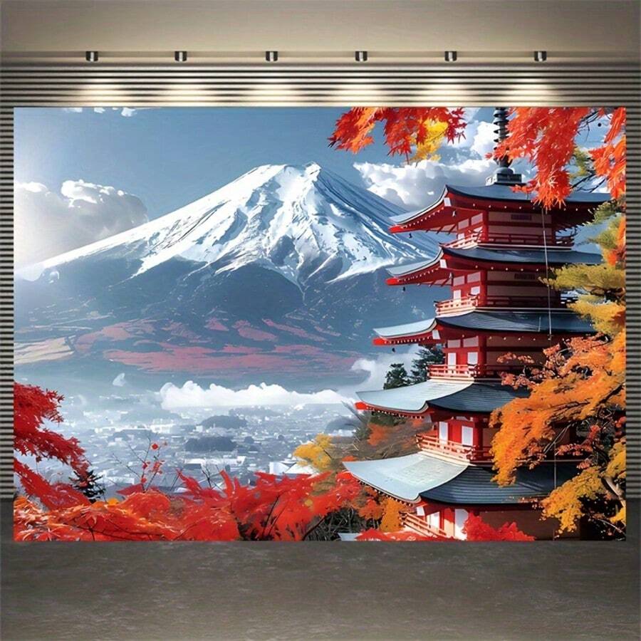 2D平面橫幅 1件,秋季山景背景布,聚酯纖維,單面印刷,適合戶外派對、臥室與客廳裝飾 - 2 - 查看 1