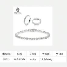 MDFUN 18K White Gold Plated Jewelry Set 3.5mm Marquise CZ Tennis Bracelet, 10mm CZ Hoop Earrings - Bracelet + Earrings - View 14
