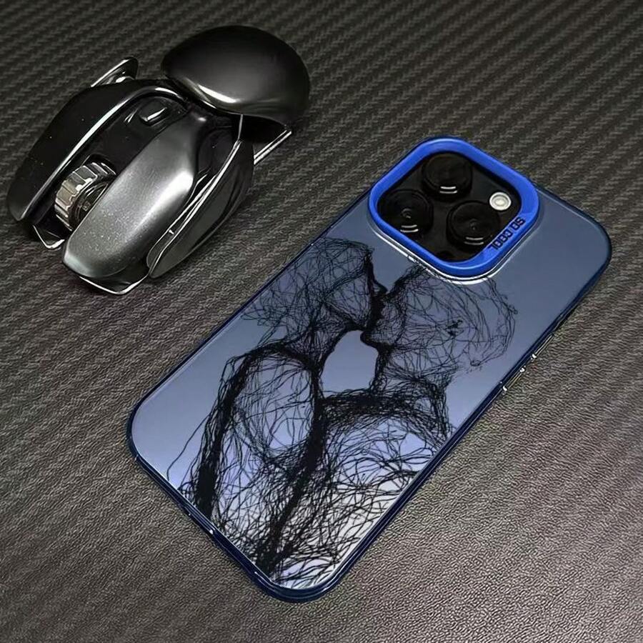 Line Kiss Is Suitable For Apple 16 Phone Cases,  17 New Model, 15 Pro For Couples, 14 Pro Creative, 13 Premium - 彩銀殼-藍色-線條親吻 - 查看 1