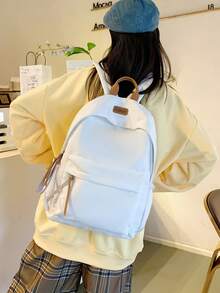 1 pièce Sac à dos étudiant de style universitaire décontracté de couleur unie, sac à dos léger à poches multiples pour l'école, sac à dos grande capacité, convient aux étudiants/diplômés/doctorants, applicable pour la rentrée scolaire, l'apprentissage sur le campus, les courts voyages, le camping en plein air et les sorties décontractées quotidiennes - multicolore - Voir 18