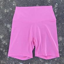 Solid Color Women's Fitness Sports Shorts High Waist Yoga Leg Shorts Cycling Full Body Workout Jog Squat Proof Inner Pocket - 亮橙色 - 查看 1