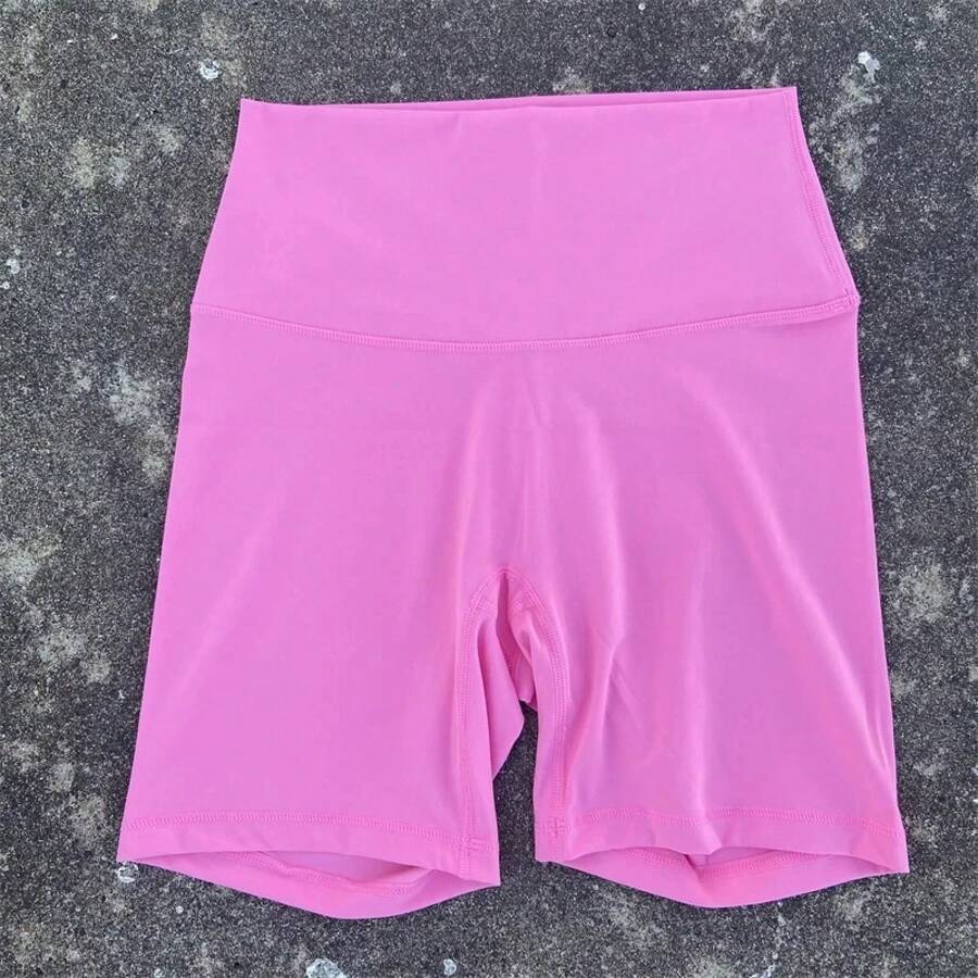 Solid Color Women's Fitness Sports Shorts High Waist Yoga Leg Shorts Cycling Full Body Workout Jog Squat Proof Inner Pocket - 亮橙色 - 查看 1