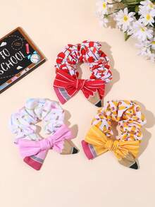 3 pezzi di scrunchie per capelli con stampa di matite, fascia elastica morbida alla moda per il primo giorno di scuola, accessori per capelli per ragazze, regalo per il ritorno a scuola - Multicolore - Visualizzare 5