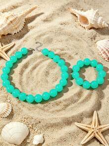 1 Set 2pcs European & American Bohemian Geometric Translucent Beaded Bracelet & Necklace Set For Women, Summer Beach Vacation - Handmade Beaded Bracelet Necklace Set - View 18
