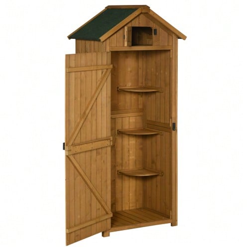 Garden Shed, Garden Cabin, Tool Shed, Storage Shed With Shelves, Asphalt Roof, Window, Wood, Yellow And Green, 77 X 54.2 X 179 Cm