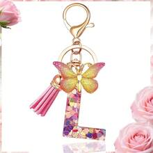 1pc Luxury Pink A-Z Lucky Initial Butterfly Pendant Resin Keychain, Women's Bag And Car Key Charm, Gift For Girlfriend, Mother And Teacher - Pink - View 10