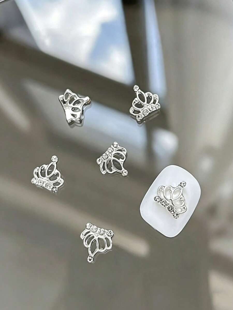 10件金屬水鑽皇冠美甲裝飾，閃亮美甲配件，美甲用品美甲飾品 - 銀色 - 查看 1