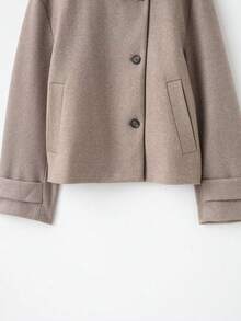 THREADLY Autumn/Winter New Women's European And American Style Fashion Minimalist Versatile Stand Collar Jacket - Khaki - View 10