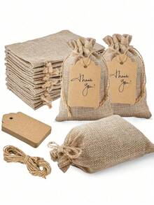 2/20/40pcs Drawstring Cardboard & Linen Gift Bags, Reusable Party Favor Bags + Free Gift Tags And Ropes, Brown Linen Bags, Suitable For Weddings, Birthdays, Party Favors, Holiday Packaging, Jewelry Storage, DIY Handmade Sachets - Multicolor - View 1