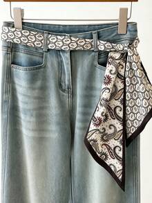 1pc Women's Paisley Satin Waist Belt, Vintage Geometric Print Thin Waist Scarf, Fashion Decorative Ribbon Accessory, Suitable For Jeans, Trousers, Dresses - Multicolor - View 2