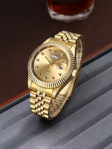 RICECGO A Stylish Men's Watch With A Comfortable Strap And Dual Calendar Display-The Perfect Quartz Men's Watch For Everyday Business Use Or As A Gift - Gold - View 3