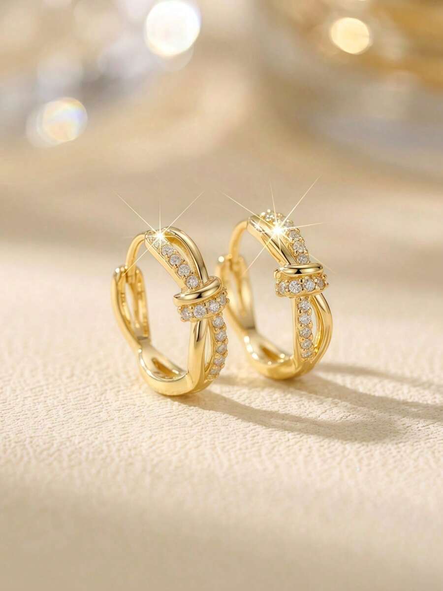 Women's Gold Cross Earrings, Elegant And Luxurious With Cubic Zirconia, Ideal For Daily Use, Parties, Weddings, Anniversary Gifts, Modern And Versatile. - 蝴蝶結耳環 - 查看 1