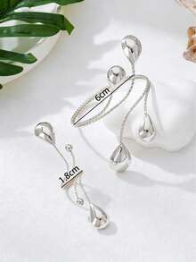 Bijoux pour femmes à lignes géométriques exagérées, goutte d'eau brillante, ouvert et réglable, pour vacances et soirées, cadeau - Argent - Voir 4