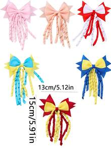 2 pièces/Set Pinces à cheveux nœud ruban étoile, pinces à cheveux à franges bouclées, convient aux adolescentes, accessoires de compétition de pom-pom girl, pinces à cheveux décontractées quotidiennes cadeau - Multicolore - Voir 6