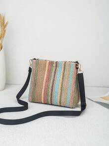 2026 New Fashion Japanese Style Cat Head Pearl Pendant Shoulder Bag, Fresh Sweet Rainbow Woven Crossbody Bag - Multicolor - View 9
