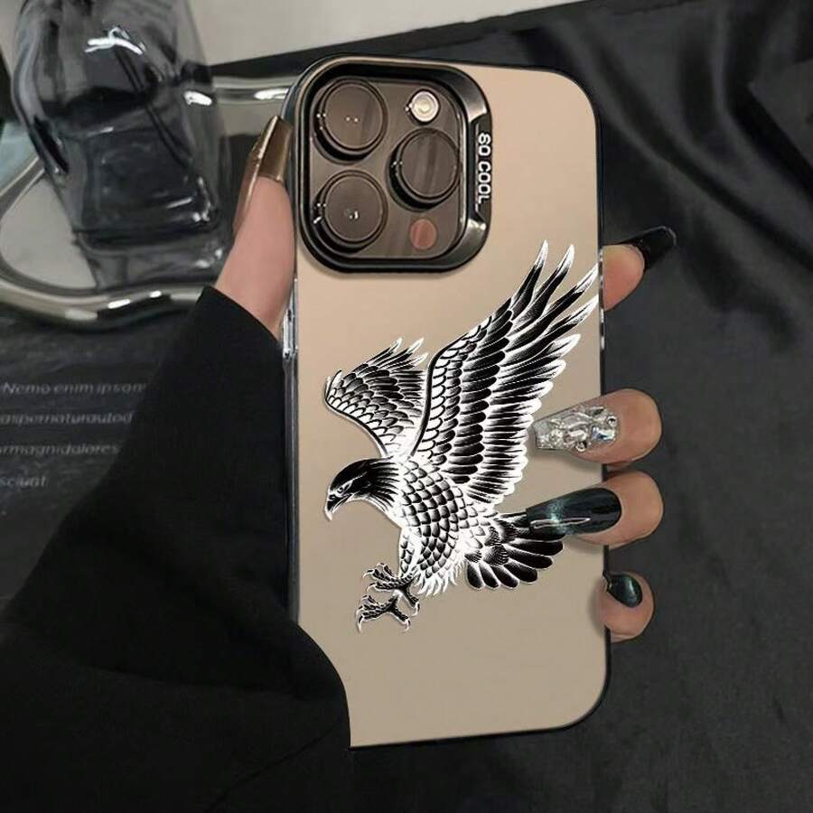 Eagle Is Suitable For Apple 15Promax Phone Case, 16Pro, Premium 14plus, New 17Pro - 彩銀殼-黑色-老鷹 - 查看 1