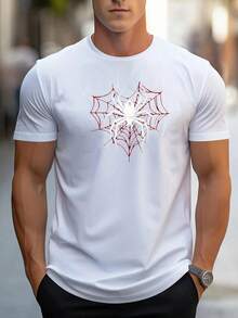 Playera Estampada Estampado Araña Blanca Cuello Redondo Básica Moda Juvenil Estilo Vintage Rock Urbano Verano Chica Urbana Retro - Blanco - Ver 1