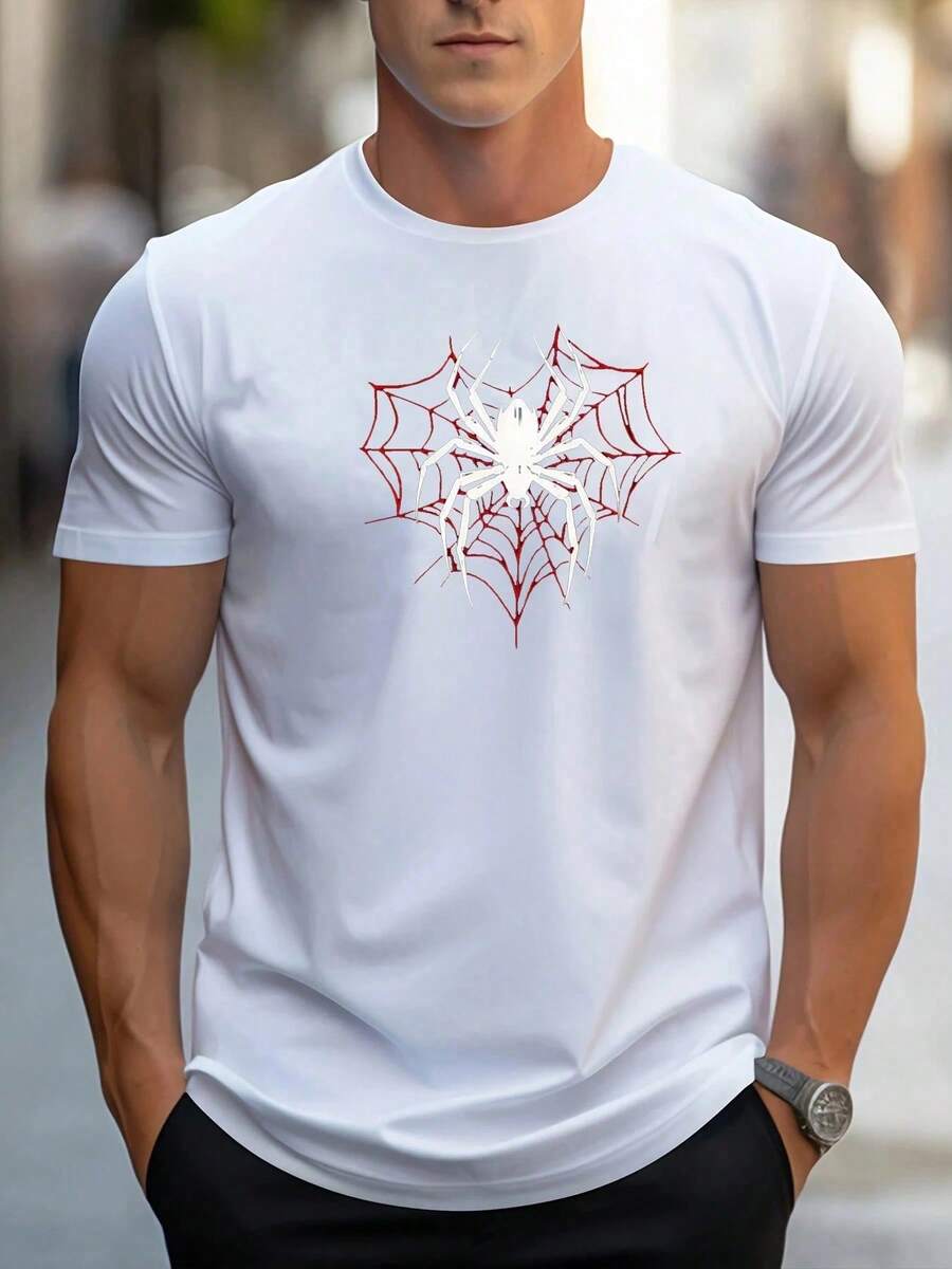 Playera Estampada Estampado Araña Blanca Cuello Redondo Básica Moda Juvenil Estilo Vintage Rock Urbano Verano Chica Urbana Retro - Blanco - Ver 1