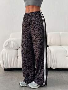 Hot Girl Hip Hop Leopard Print Loose Fit Women's Long Pants - Brown - View 9