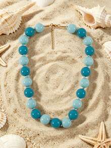 1pc European & American Bohemian Round Geometric Acrylic Mixed Color Beaded Rope Handmade Knotted Women's Necklace With Stainless Steel Accessories, Holiday Gift, Daily Wear - Hand-knotted Resin Stainless Steel Accessory Necklace - View 18